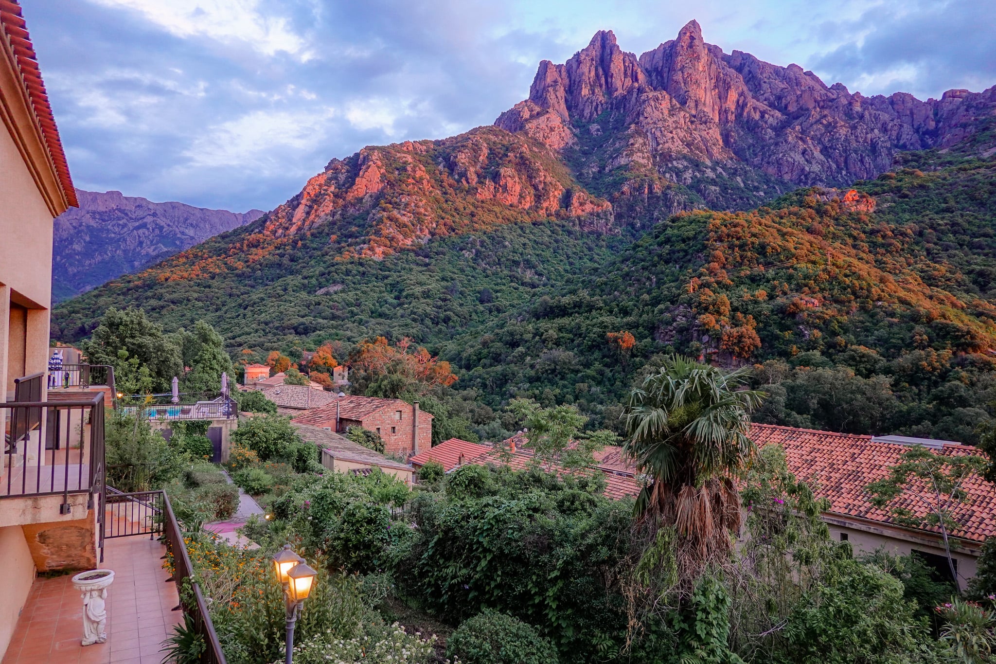 Views of mountains from balcony