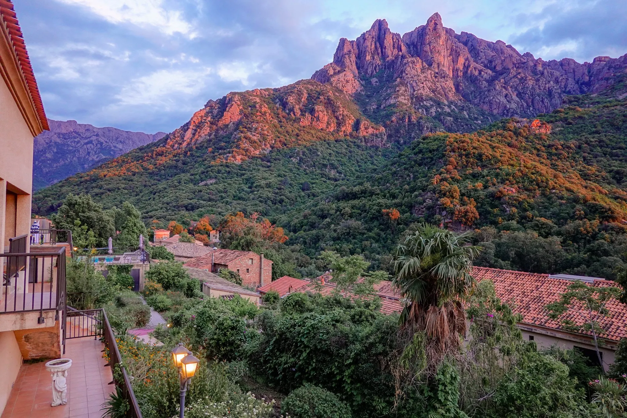 Views of mountains from balcony