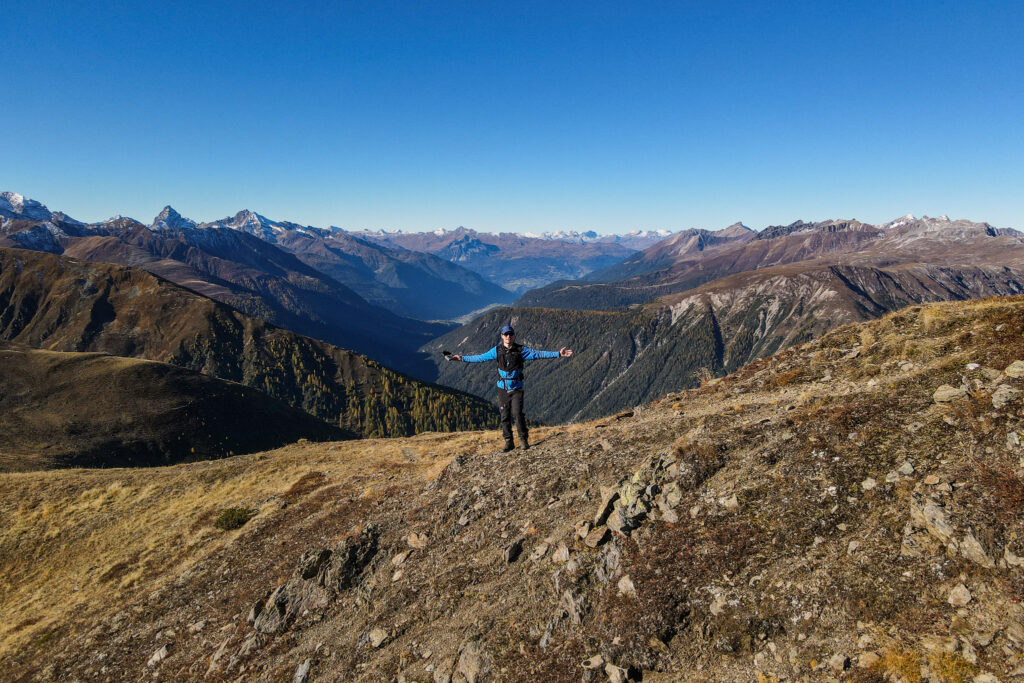 Dan is near the summit of a mountain called and enjoying one of the best hikes in Davos