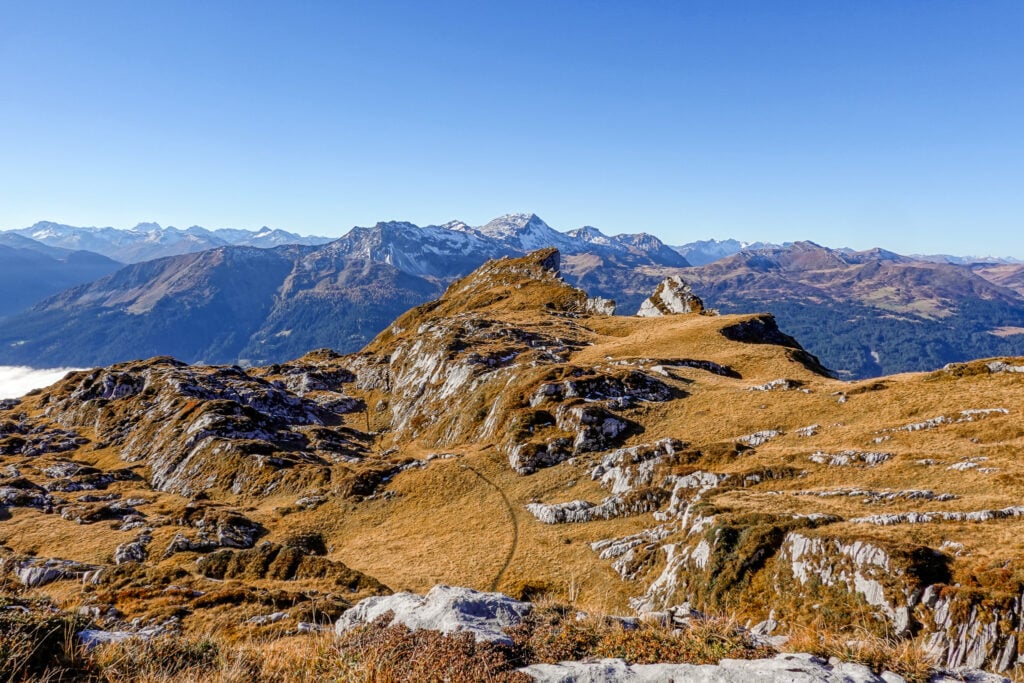 Mountain landscape encountered on a clear day on the Madrisa Hike to Ratschenhorn