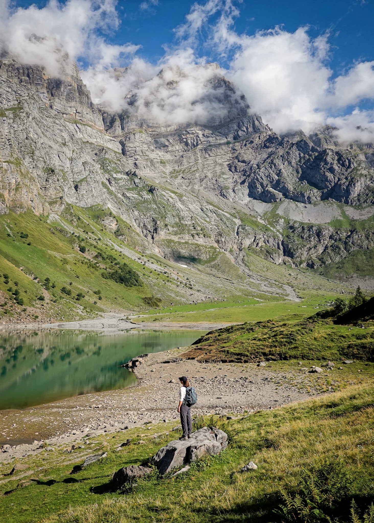 Beck stands near Oberblegisee after doing a hike from Brunnenberg