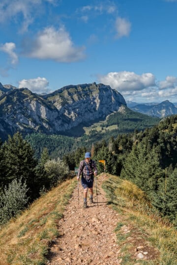 Dan hikes on a ridge during the Hirzli Planggenstock Hike