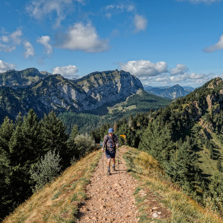 Dan hikes on a ridge during the Hirzli Planggenstock Hike