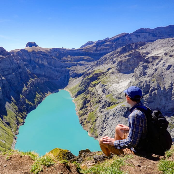 Dan looks at a lake called Limmernsee from a viewpoint called Muttenchopf during the Limmernsee Hike