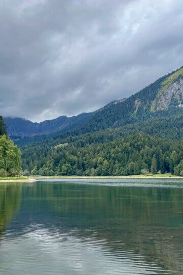 A lake called Obersee Lake in Nafels is seen during a walk called Ahornen Rundweg
