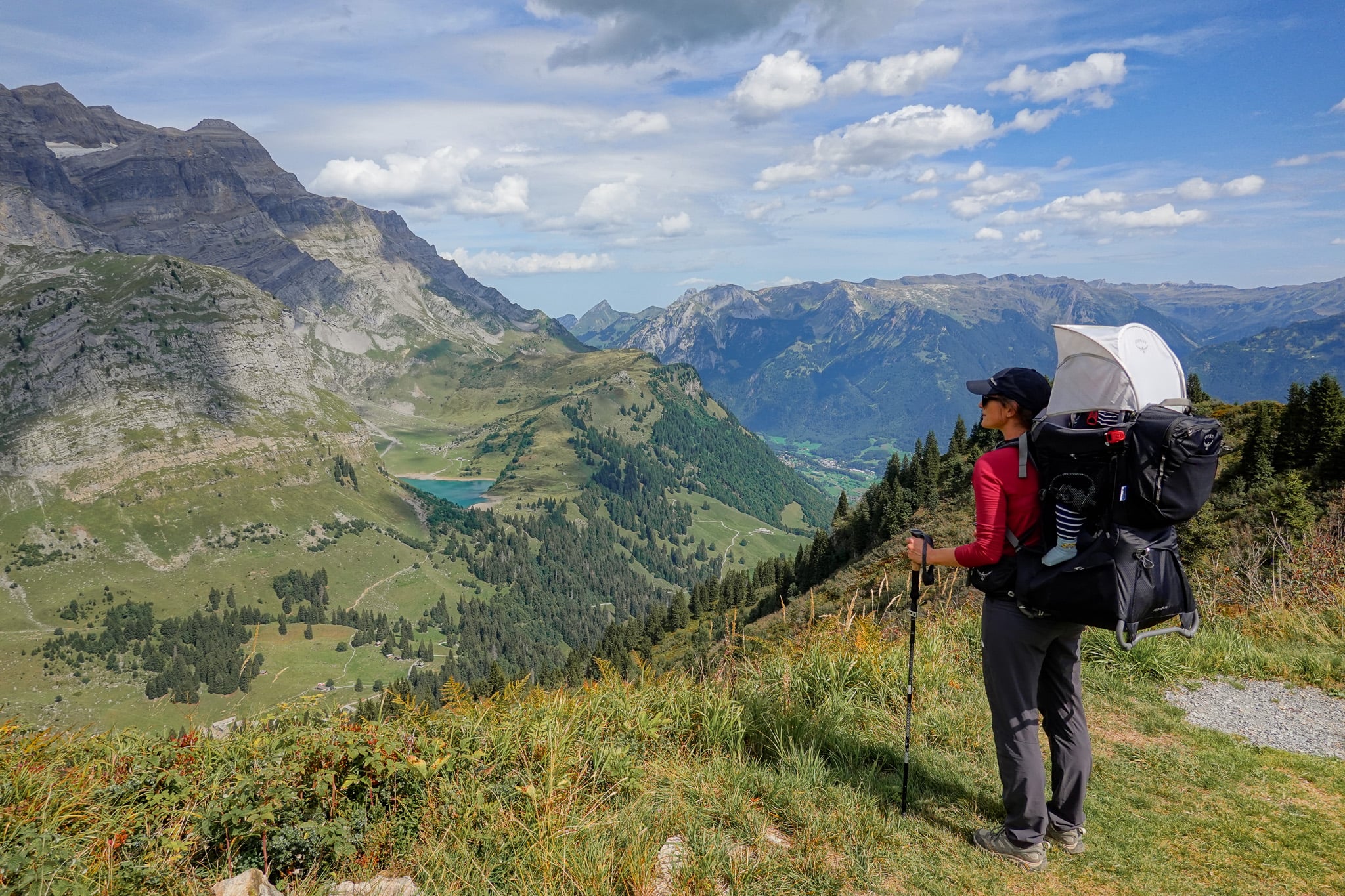 Beck looks toward Oberblegisee during a hike called the Braunwald Panoramaweg