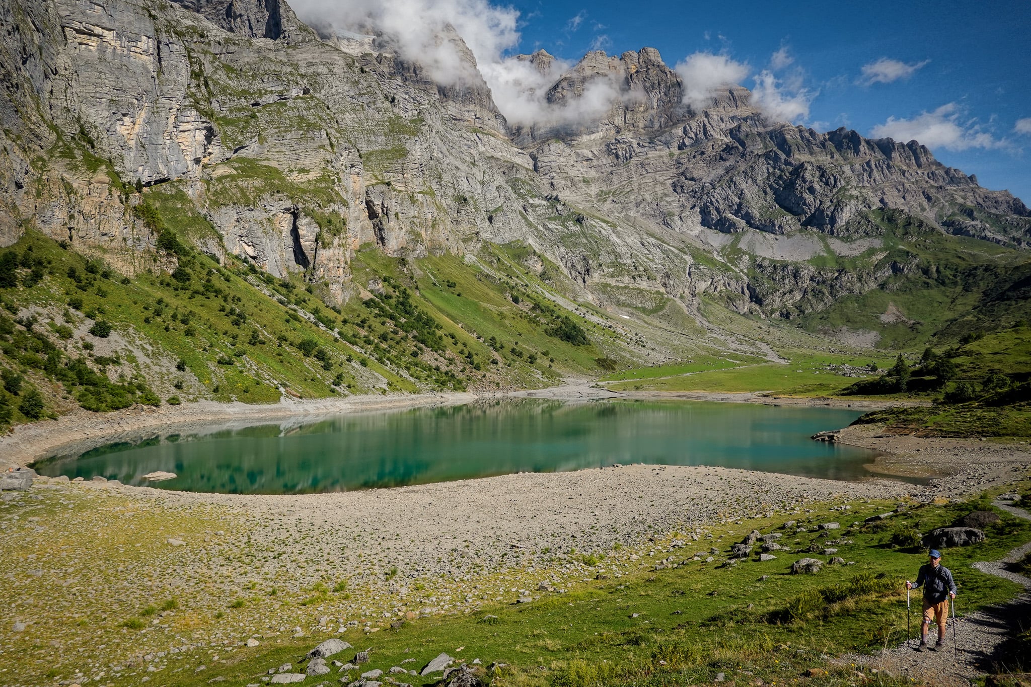 Dan hikes away from Oberblegisee