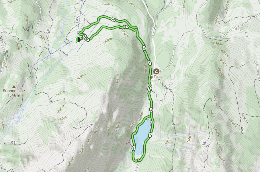 A screenshot of the map of the Habergschwänd Talalpsee Hike