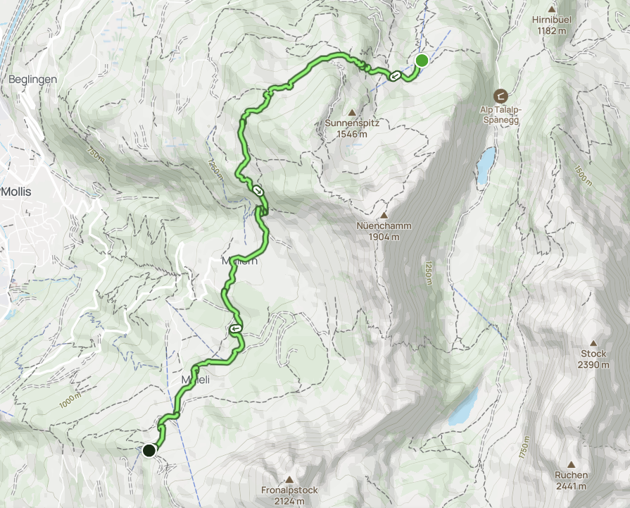 A screenshot of the Schabziger Höhenweg map